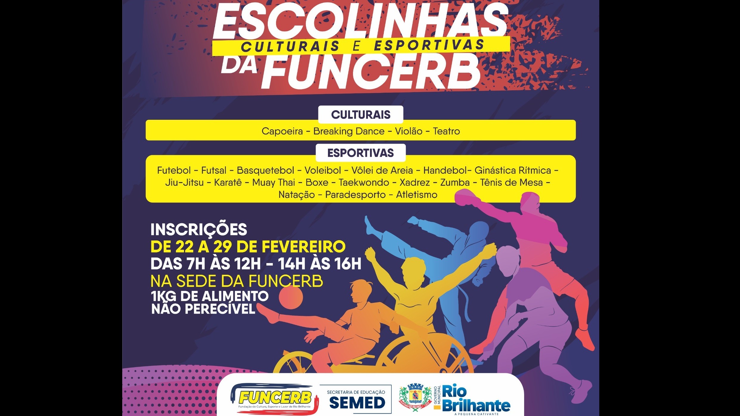 Escolinhas Culturais e Esportivas da FUNCERB estão com inscrições abertas